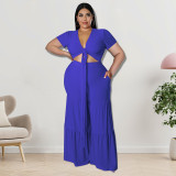 Plus size Women summer top and wide-leg pants two-piece
