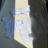 Women Sexy Solid Strapless Mesh Swimwear three-piece