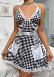 Women Sexy Lingerie maid dress sexy uniform Women dress plaid skirt