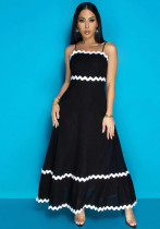 Women Strap Solid Wave Ribbon Patchwork Solid Strap Dress