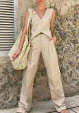 Women sleeveless vest Top and Pant Solid two-piece set