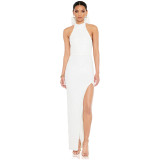 Women sequin split Halter Neck big bow Maxi Evening Dress