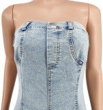 Women copper chain sexy off-shoulder denim jumpsuit