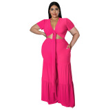 Plus size Women summer top and wide-leg pants two-piece