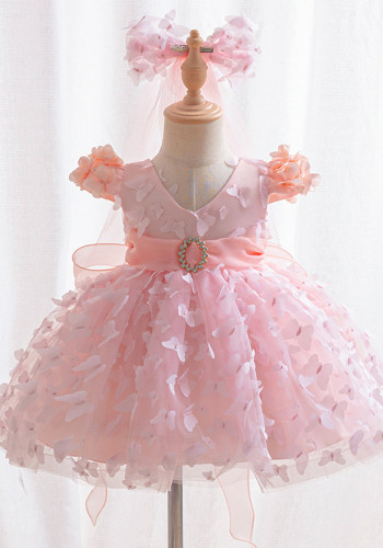 Puffy Tulle Flower Girl Dress Butterfly Flower Child Wedding Mesh Party Dress