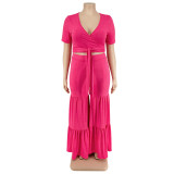 Plus size Women summer top and wide-leg pants two-piece