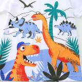 Summer Boys Cotton Cartoon Dinosaur Prints Short-Sleeved T-Shirt Shorts Two-Piece Set