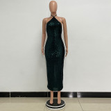 Women sleeveless French split sequin party Evening Dress