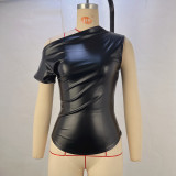 Women's Slash Shoulder Slim Leather Summer Street Trendy Off-Shoulder Top