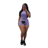 Women's Casual Solid Color  Short Sleeve Bodysuit Shorts Two Piece Set