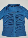 Women Sexy Pleated Turndown Collar Long Sleeve Shirt
