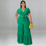 Plus size Women summer top and wide-leg pants two-piece