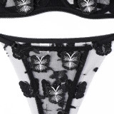 Women butterfly embroidery see-through mesh sexy lingerie two-piece