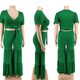 Plus size Women summer top and wide-leg pants two-piece