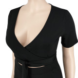 Plus size Women summer top and wide-leg pants two-piece