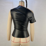 Women's Slash Shoulder Slim Leather Summer Street Trendy Off-Shoulder Top