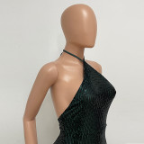 Women sleeveless French split sequin party Evening Dress