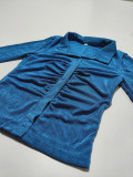 Women Sexy Pleated Turndown Collar Long Sleeve Shirt