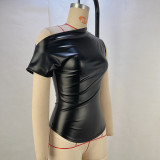 Women's Slash Shoulder Slim Leather Summer Street Trendy Off-Shoulder Top
