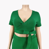Plus size Women summer top and wide-leg pants two-piece