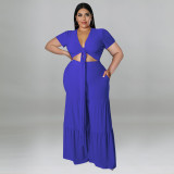 Plus size Women summer top and wide-leg pants two-piece