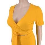 Plus size Women summer top and wide-leg pants two-piece
