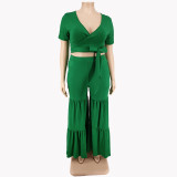 Plus size Women summer top and wide-leg pants two-piece