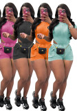 Women's Casual Solid Color  Short Sleeve Bodysuit Shorts Two Piece Set