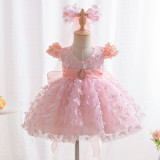 Puffy Tulle Flower Girl Dress Butterfly Flower Child Wedding Mesh Party Dress