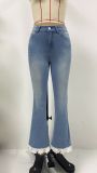Lace Patchwork High Waist Slim Flared Denim Pants