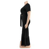 Plus size Women summer top and wide-leg pants two-piece