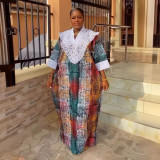 Muslim Women's Lace Patchwork Printing Robe Africa Plus Size Dress