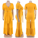 Plus size Women summer top and wide-leg pants two-piece