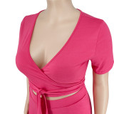 Plus size Women summer top and wide-leg pants two-piece