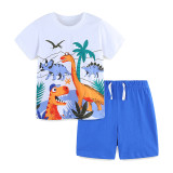 Summer Boys Cotton Cartoon Dinosaur Prints Short-Sleeved T-Shirt Shorts Two-Piece Set