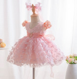 Puffy Tulle Flower Girl Dress Butterfly Flower Child Wedding Mesh Party Dress