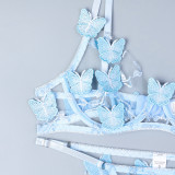 Women butterfly embroidery see-through mesh sexy lingerie two-piece