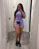 Women's Casual Solid Color  Short Sleeve Bodysuit Shorts Two Piece Set