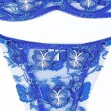 Women butterfly embroidery see-through mesh sexy lingerie two-piece