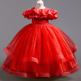 Girls' Dresses For Middle And Large Children's Puffy Mesh Princess Dress Trendy Evening Dress