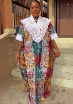 Muslim Women's Lace Patchwork Printing Robe Africa Plus Size Dress Muslim Women's Lace Patchwork Printing Robe Africa Plus Size Dress