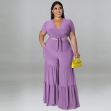 Plus size Women summer top and wide-leg pants two-piece