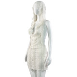 Women summer Solid Casual sleeveless hooded tassel dress