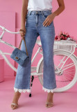 Lace Patchwork High Waist Slim Flared Denim Pants