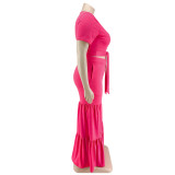 Plus size Women summer top and wide-leg pants two-piece