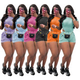 Women's Casual Solid Color  Short Sleeve Bodysuit Shorts Two Piece Set