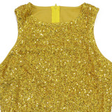 Women Sexy Sleeveless Round Neck Irregular Sequin Mini Dress