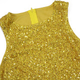 Women Sexy Sleeveless Round Neck Irregular Sequin Mini Dress