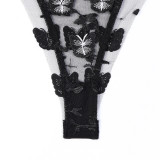 Women butterfly embroidery see-through mesh sexy lingerie two-piece