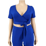 Plus size Women summer top and wide-leg pants two-piece
